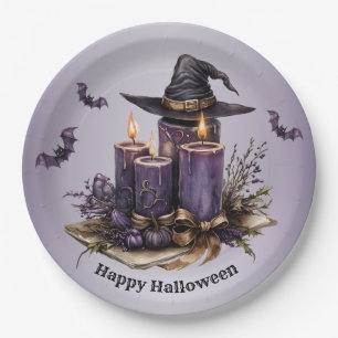Halloween Purple Candles Bats Spooky Scary Paper Plate
