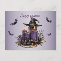 Halloween Purple Candles Bats Spooky Scary