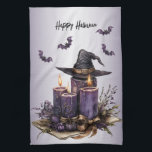 Halloween Purple Candles Bats Spooky Scary Tea Towel<br><div class="desc">Halloween Purple Candles Bats Spooky Scary kitchen towel. Unique,  beautiful,  stylish design. Easy to be personalised. Font style,  size and colours can be changed. Matching items are available.</div>