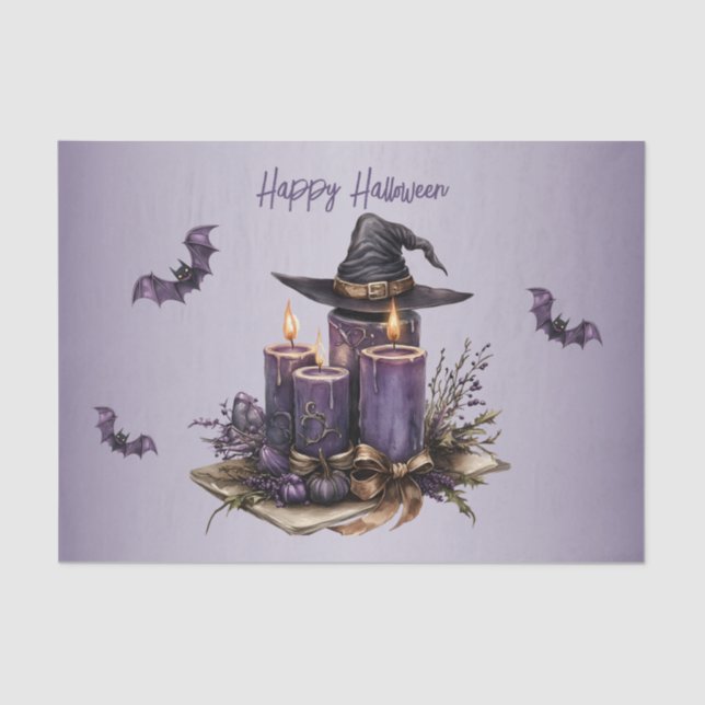 Halloween Purple Candles Bats Spooky Scary Tissue Paper (Front)