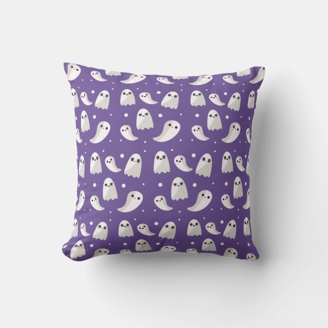 Halloween Purple Cute Ghost Pattern Cushion (Front)