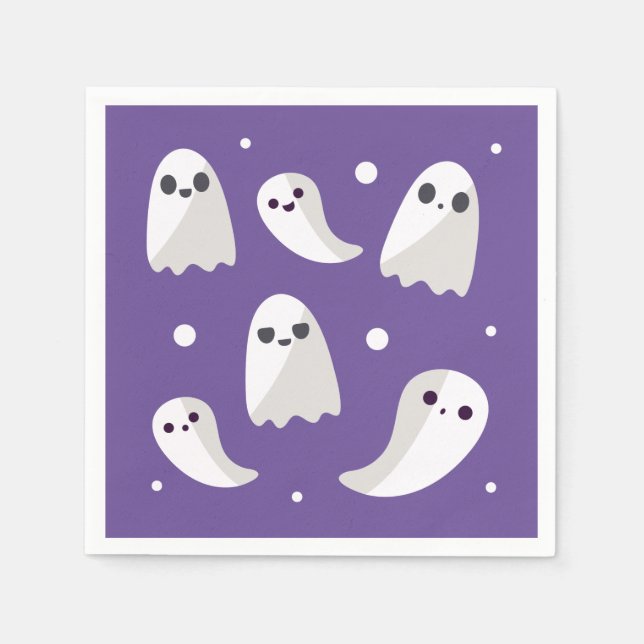 Halloween Purple Cute Ghost Pattern Napkin (Front)