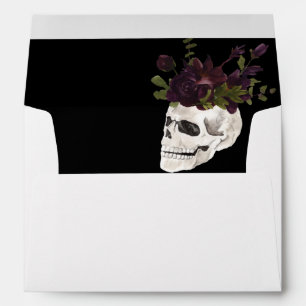 Halloween Purple Floral & Skull Black & White Envelope