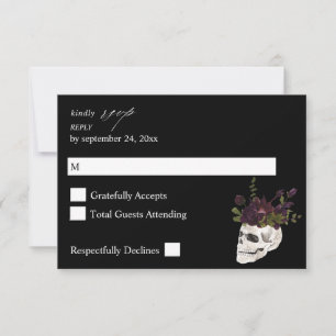 Halloween Purple Floral & Skull no Meal RSVP Black