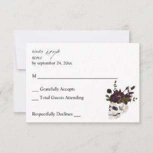 Halloween Purple Floral & Skull no Meal RSVP Card