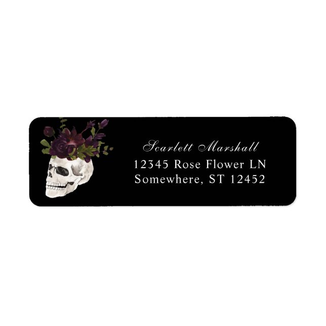 Halloween Purple Floral & Skull Return Address B (Front)