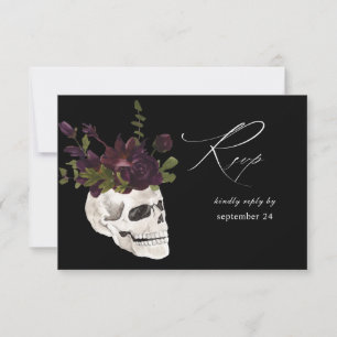 Halloween Purple Floral & Skull w Meal RSVP Black Card