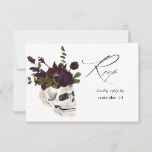Halloween Purple Floral & Skull w Meal RSVP Card