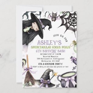 Halloween Purple Girls Little Witch Birthday Invitation