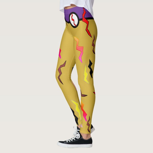 Halloween Purple Gold Lightning Bolts Superhero Leggings (Left)