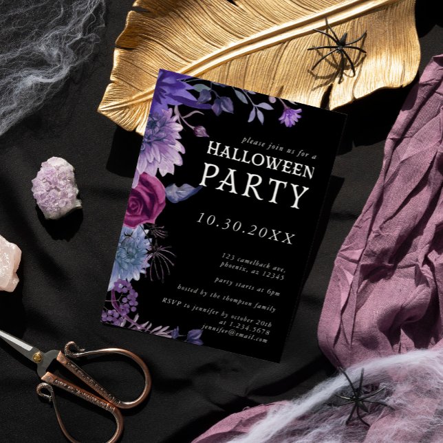 Halloween Purple Gothic Floral Party Invitation (Halloween Purple Gothic Floral Party Invitation)