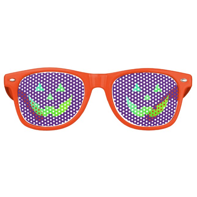 Halloween purple green Jack o lantern pumpkin face Retro Sunglasses (Front)