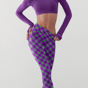 Halloween Purple Green Tartan Modern Pattern Leggings