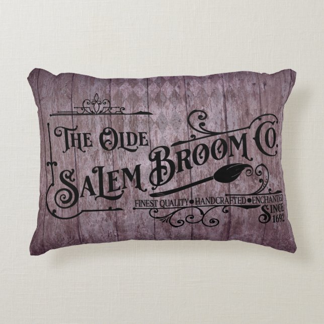 Halloween Purple Grunge Gothic Salem Broom Company Decorative Cushion (Front)