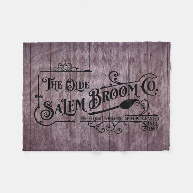 Halloween Purple Grunge Gothic Salem Broom Company Fleece Blanket (Front (Horizontal))