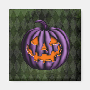 Halloween Purple Pumpkin Green Grunge Magnet