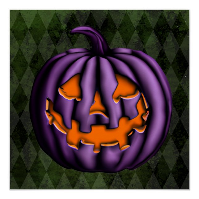Halloween Purple Pumpkin Green Grunge Poster (Front)