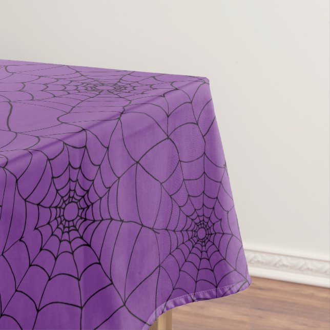 Halloween Purple Spiders Webs Cobwebs Tablecloth (In Situ)