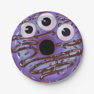 Halloween Purple Three Eyed Monster Doughnut Paper Plate