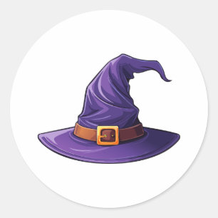 Halloween purple witch hat classic round sticker