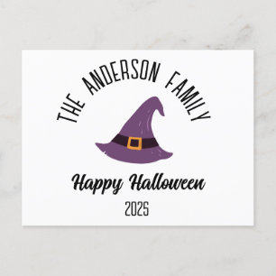 Halloween Purple Witch Hat Personalised Name Holiday Postcard