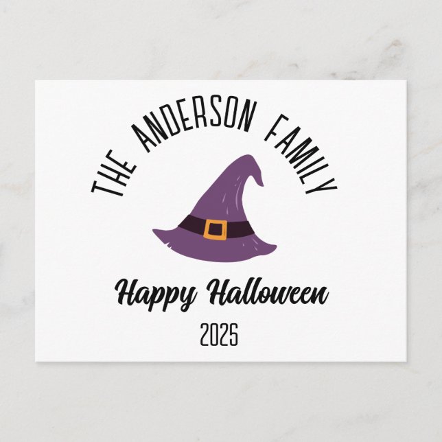 Halloween Purple Witch Hat Personalised Name Holiday Postcard (Front)
