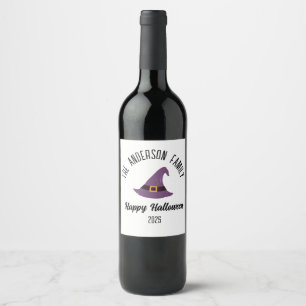 Halloween Purple Witch Hat Personalised Name Wine Label