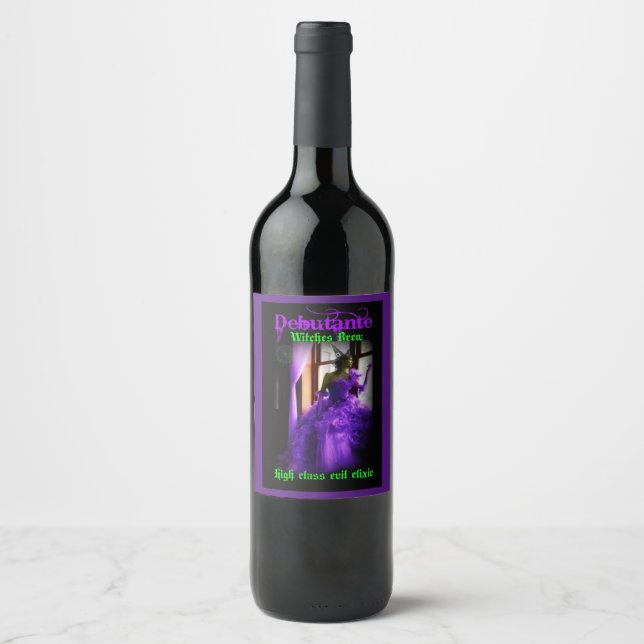 Halloween Purple Witch Wine Label (Front)