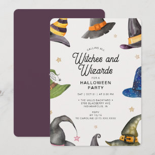 Halloween Purple Wizards & Witches  Party Invitation