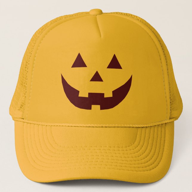 Halloween purple yellow Jack o lantern pumpkin Trucker Hat (Front)