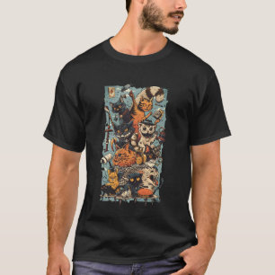 Halloween Purrrrty Feline Orange Black Spooky Cute T-Shirt