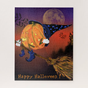 Halloween Puzzle Witch Pumpkin Flying Broom