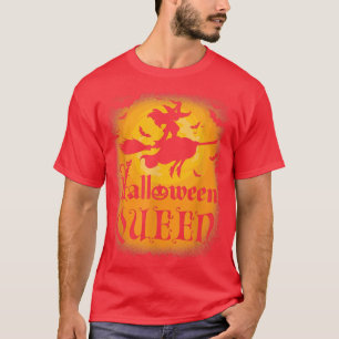 Halloween Queen Bleached Orange Witch on Broomstic T-Shirt