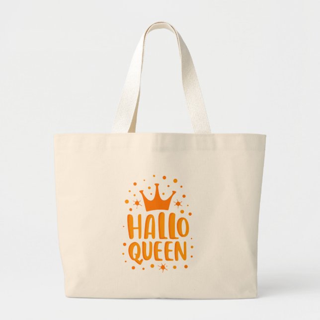 Halloween Queen, Halloqueen, Retro Halloween Art Large Tote Bag (Front)