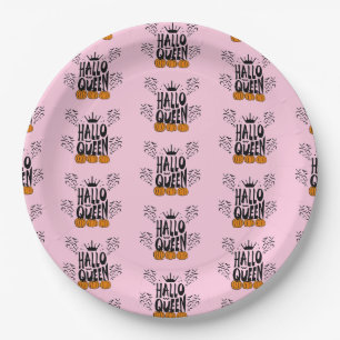 Halloween Queen, Halloqueen, Retro Halloween Art Paper Plate