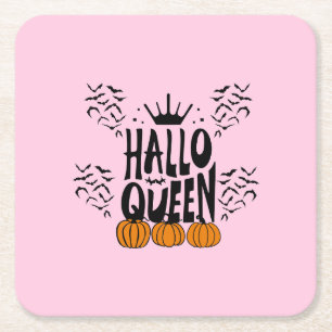 Halloween Queen, Halloqueen, Retro Halloween Art Square Paper Coaster