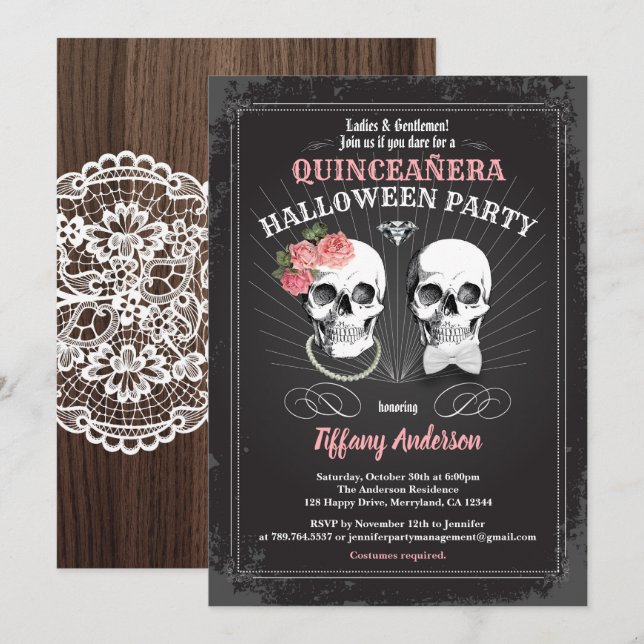 Halloween Quinceañera birthday party black pink Invitation (Front/Back)