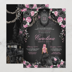 Halloween Quinceañera Black Pink Gothic Princess Invitation