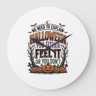 Halloween Quote Shirt Vintage Pumpkin Bat Tree Des Large Clock