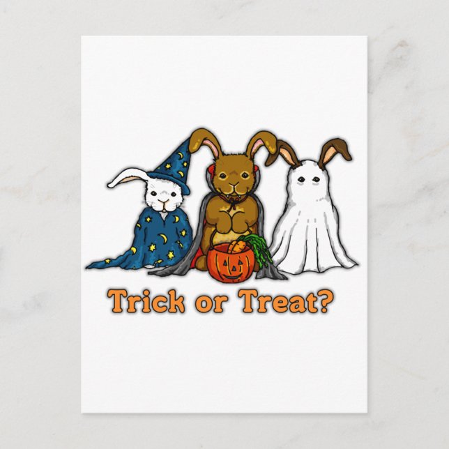 Halloween Rabbits Trick or Treating Postcard (Front)