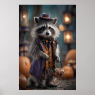 Halloween Raccoon Art Print, Trick or Treat Poster