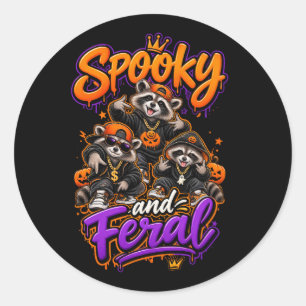 Halloween Raccoons Spooky Feral Hip Hop Favour Classic Round Sticker