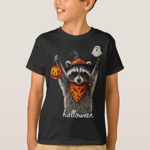 Halloween racoon funny pumpkin ghost witch hat T-Shirt