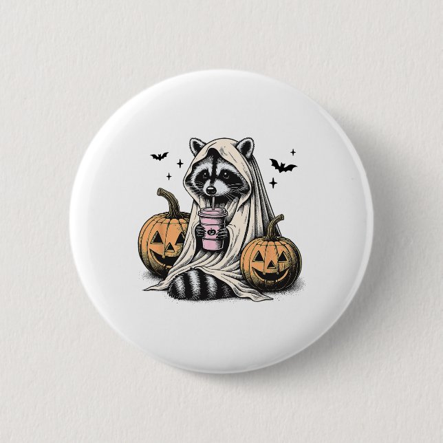 Halloween Racoon Ghost  6 Cm Round Badge (Front)