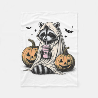 Halloween Racoon Ghost  Fleece Blanket