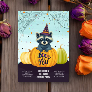 Halloween Racoon Pumpkin Cute Costume Party Invitation