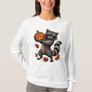 Halloween Racoon Sunglasses Pumpkin Embroidery T-Shirt