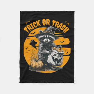 Halloween Racoon Trick Or Trash Retro Raccoons Vi Fleece Blanket