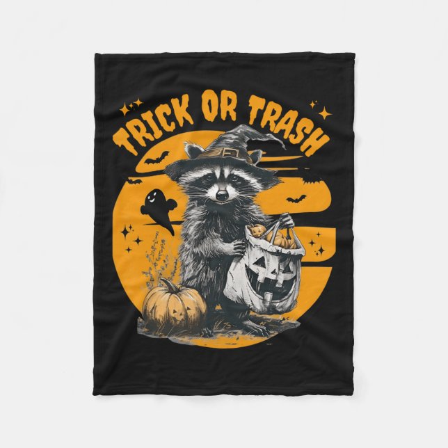 Halloween Racoon Trick Or Trash Retro Raccoons Vi Fleece Blanket (Front)