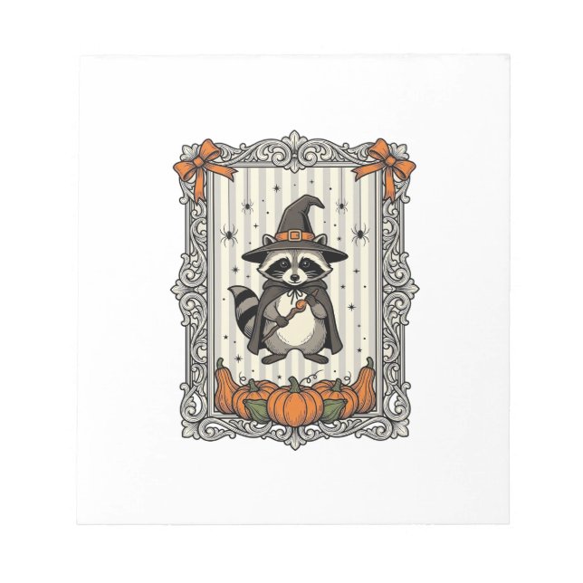 Halloween Racoon Witch Pumpkin Vintage Cute_1 Notepad (Front)